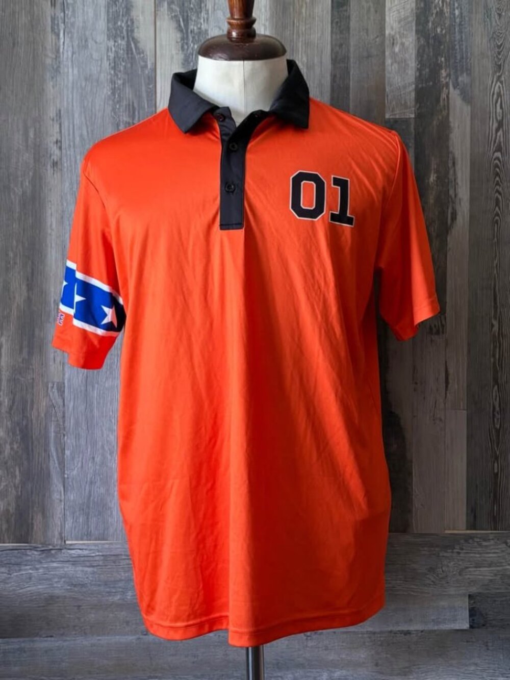 The Dukes of Hazzard 01 General Lee Car Orange Short Sleeve Large Polo 100% Poly